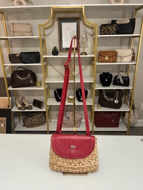 Velez Red Straw & Leather Crossbody Bag